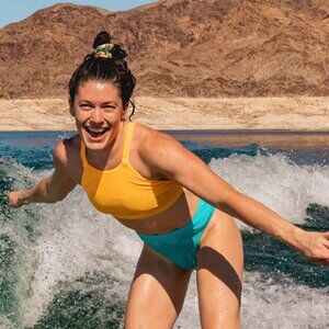 Jolyn Kaylee high neck bikini Top in Mango size Medium